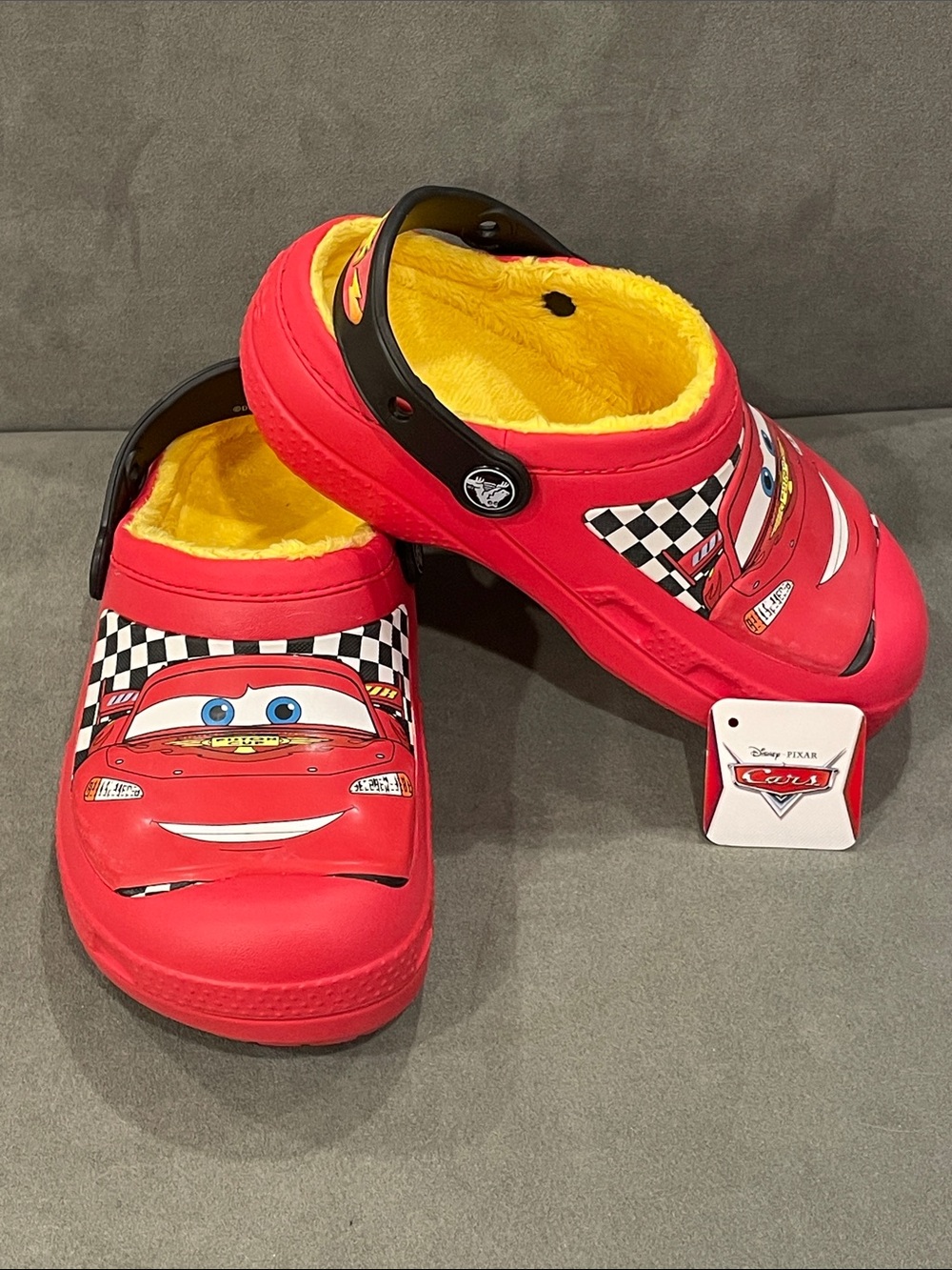 NEW Crocs Cars J1 Lightning McQueen Kids Red Clog Shoes Fleece Lined Rare Cool